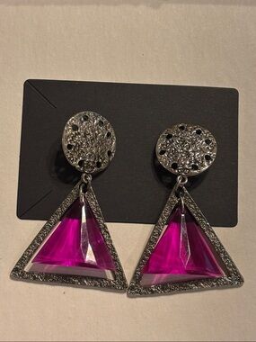 Statement Pink Triangle Drop Earrings - Fashion Jewelry